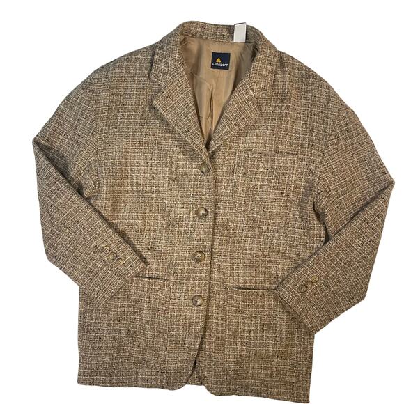 VTG Lizsport Brown Tweed Wool Blend Blazer Jacket Womens Sz S Classic office - Picture 2 of 10